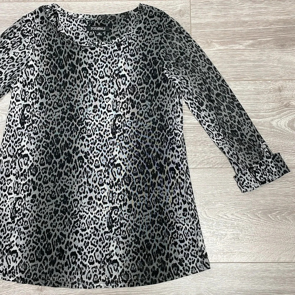Roz & Ali Leopard Print Blouse 3/4 Rolled Tab Sleeve XS - Picture 5 of 16